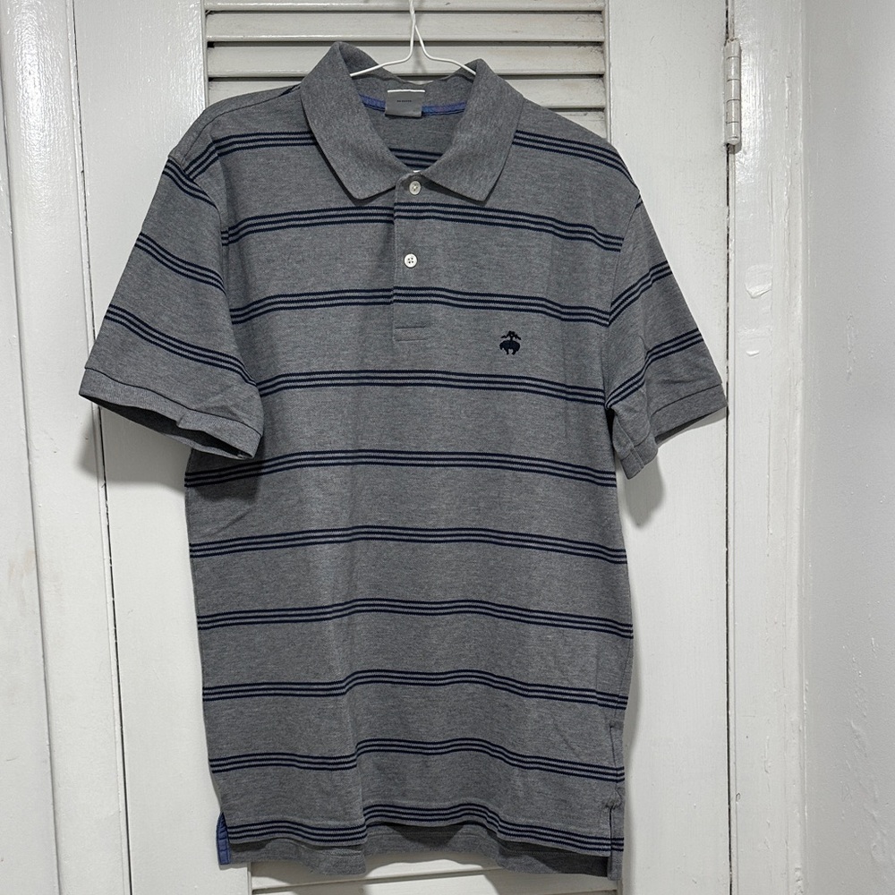Brooks Brothers Gray Polo with Navy Stripes